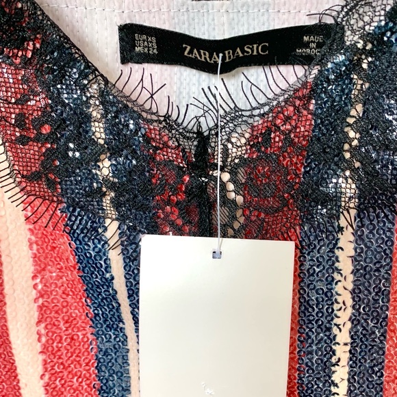 NWT Zara Strappy Striped Sequin & Lace Cami Top - Picture 9 of 16